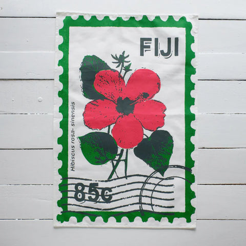 Hibiscus Stamp Print Tea Towel