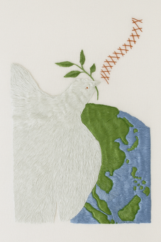 Hand-Embroidered “Dove of Peace & Earth” Art – Symbol of Global Healing | Original & Fine Art Print Available