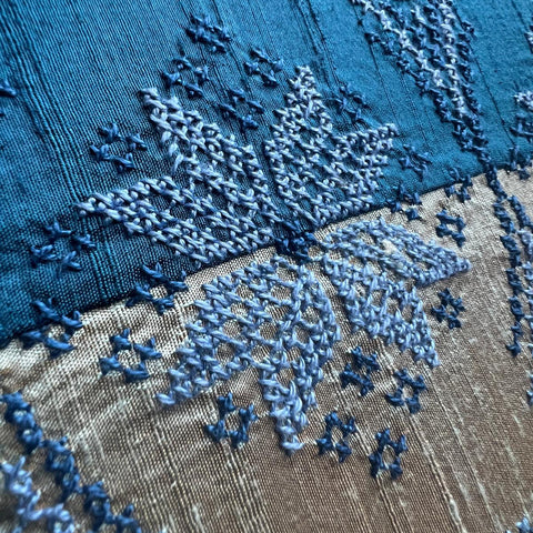 Blue Hope Silk Pillow – Handcrafted by Refugee Mothers | Supports Education with Alsama Project