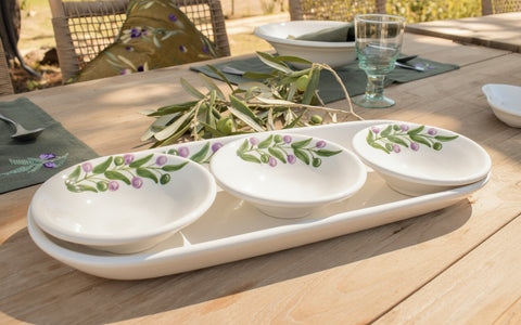 Handmade Olive Branch Appetizer Bowls – Set of 3 | Palestinian Pottery