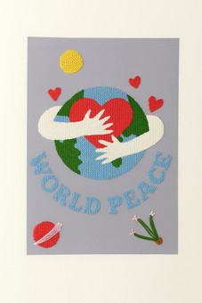 Hand-Embroidered “World Peace Heart” Art – Embracing the Globe with Love | Original & Fine Art Print Available