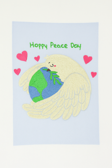 Hand-Embroidered “Happy Peace Day Dove” Art – Embracing the World with Love | Original & Fine Art Print Available