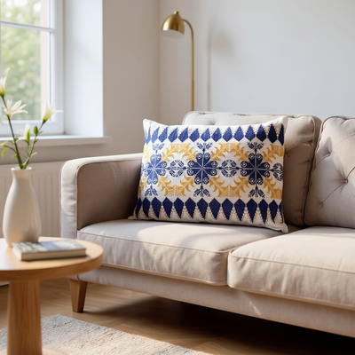 Sun and Sky Stitch Pillow – Handcrafted by Refugee Mothers | Supports Education with Alsama Project