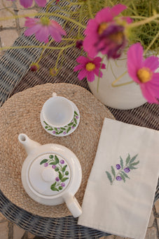 Tatreez Olive Branch Tea Towel — Hand-Embroidered in Palestine