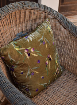 Olive Print Velvet Pillow Cover – 45 x 45 cm / 18 x 18 in