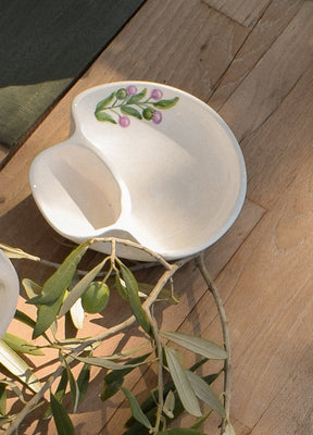 Handmade Olive Branch Olive Serving Dish with Pit Section | Palestinian Pottery
