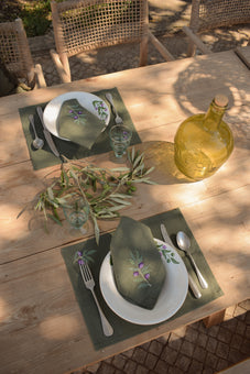 Hand-Embroidered Tatreez Olive Branch Linen Placemat | Palestinian Heritage Textile