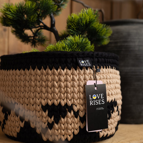 Black & Taupe Round Cotton Basket – Handcrafted in Ukraine