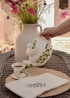 Handmade Olive Branch Ceramic Teapot | Palestinian Artisan Pottery for Peace & Justice