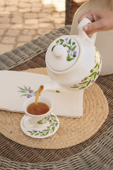 Handmade Olive Branch Tea Cup & Saucer | Palestinian Pottery Set