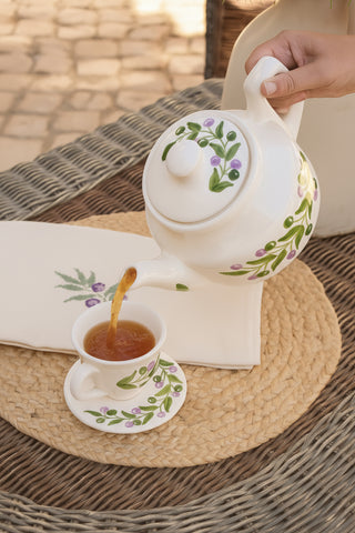 Handmade Olive Branch Tea Cup & Saucer | Palestinian Pottery Set