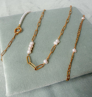 LOVE Morse Code Necklace | Freshwater Pearls + Gold Chain | Ethically Made in Thailand