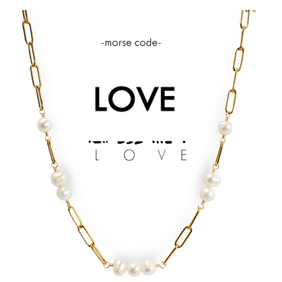 LOVE Morse Code Necklace | Freshwater Pearls + Gold Chain | Ethically Made in Thailand - Love Welcomes