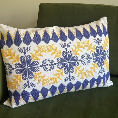 Sun and Sky Stitch Pillow – Handcrafted by Refugee Mothers | Supports Education with Alsama Project