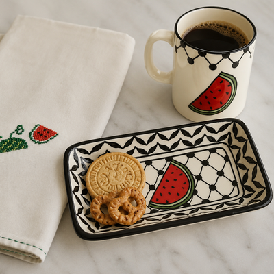 Hand-Painted Palestinian Ceramic Tray | Watermelon Keffiyeh
