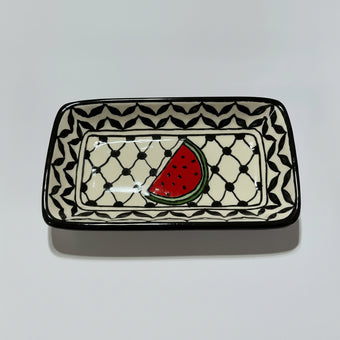 Hand-Painted Palestinian Ceramic Tray | Watermelon Keffiyeh