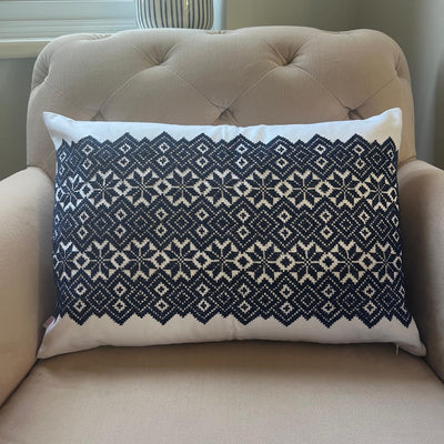 Syrian Heritage Stitch Lumbar Cushion – Handcrafted Refugee-Made Pillow, 30x50 cm | Supports Women & Education
