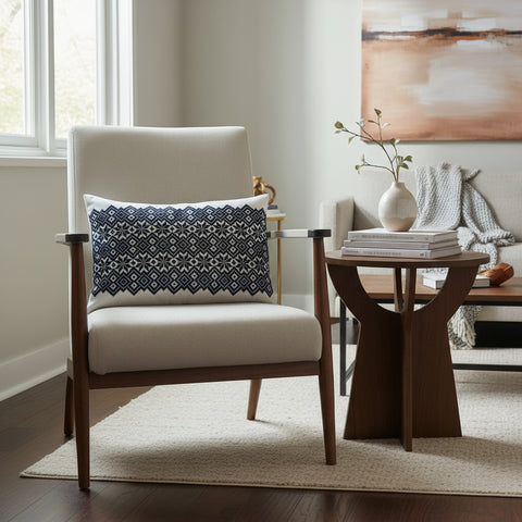 Syrian Heritage Stitch Lumbar Cushion – Handcrafted Refugee-Made Pillow, 30x50 cm | Supports Women & Education