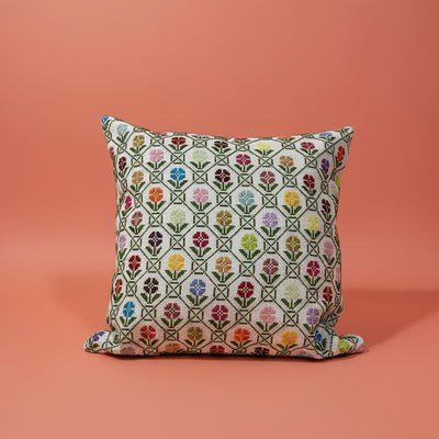 Wildflower Heritage Pillow Cover Handmade in Lebanon by Syrian Artisans | Palestinian-Inspired Embroidery - Love Welcomes
