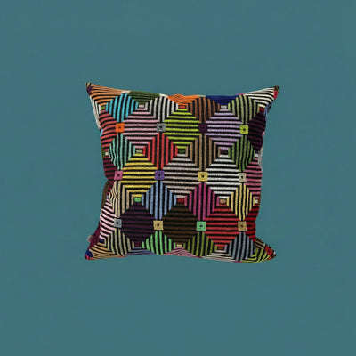 Heritage Mosaic Pillow Cover Handmade in Lebanon by Syrian Artisans | Palestinian-Inspired Embroidery