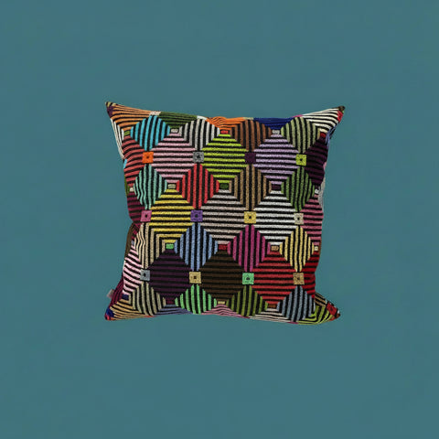 Heritage Mosaic Pillow Cover Handmade in Lebanon by Syrian Artisans | Palestinian-Inspired Embroidery - Love Welcomes