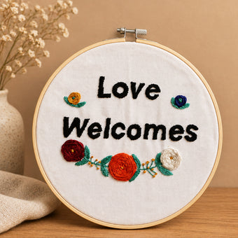 Love Welcomes Embroidery Hoop Art | Made by Refugee Women