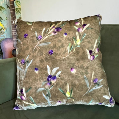 Olive Print Velvet Pillow Cover – 45 x 45 cm / 18 x 18 in