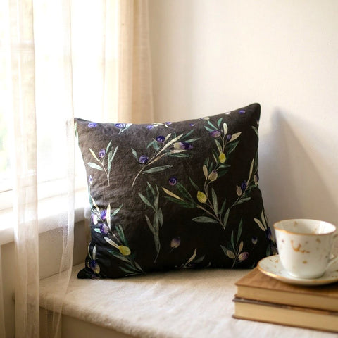 Olive Print Velvet Pillow Cover – 45 x 45 cm / 18 x 18 in