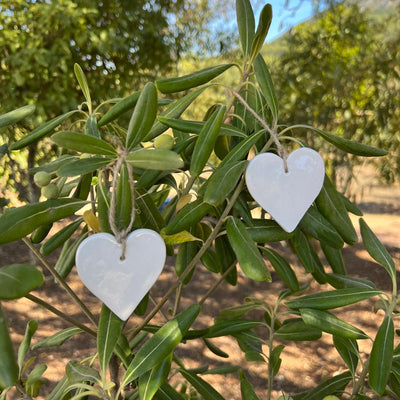 Ceramic  White Heart Ornaments - Set of 2