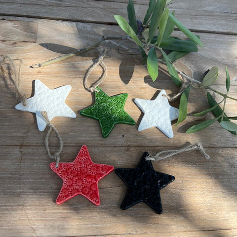 Ceramic Christmas Star - set of 5 - Handmade in Palestine - Love Welcomes