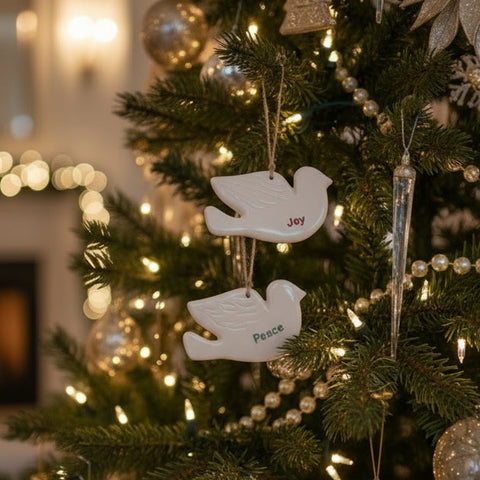 Peace & Joy Dove Ornaments (Set of 2) – Handmade Ceramic, Made in Palestine