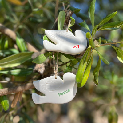 Peace & Joy Dove Ornaments (Set of 2) – Handmade Ceramic, Made in Palestine