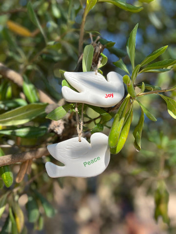 Peace & Joy Dove Ornaments (Set of 2) – Handmade Ceramic, Made in Palestine