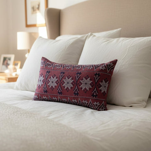 Star &amp; Cypress Heritage Pillow Cover Handmade in Lebanon by Syrian Artisans | Palestinian-Inspired Embroidery