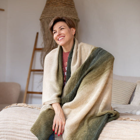 Olive Green Knitted Blanket – Handmade in Ukraine