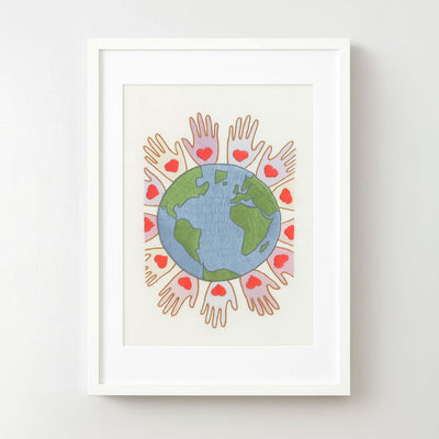 Hand-Embroidered “Hands Around the World” Art – Supporting Peace & Justice | Original & Fine Art Print Available