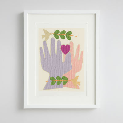 Hand-Embroidered “Doves, Hands & Heart” Art – Symbol of Peace & Women’s Empowerment | Original & Fine Art Print Available