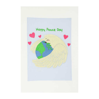Hand-Embroidered “Happy Peace Day Dove” Art – Embracing the World with Love | Original & Fine Art Print Available