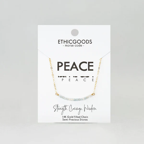 Morse Code Dainty Stone necklace PEACE - Love Welcomes