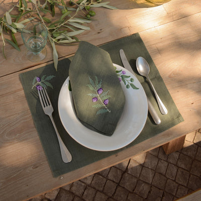 Hand-Embroidered Tatreez Olive Branch Linen Placemat | Palestinian Heritage Textile