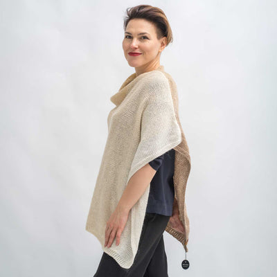 Hand-knitted cream & camel shawl - made by women in Ukraine