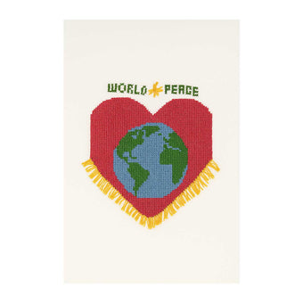 “World Peace Heart” Hand-Embroidered Art - Original & Fine Art Print Available | Earth in a Heart of Hope
