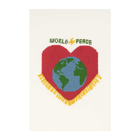 “World Peace Heart” Hand-Embroidered Art - Original & Fine Art Print Available | Earth in a Heart of Hope